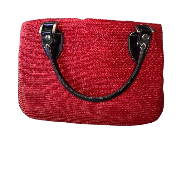 Red wicker, straw handbag 100% wheat straw wicker great size not to big - Picture 2 of 9